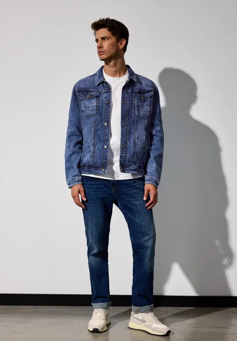 Mediumblauw jeansjasje indigo blue random wash