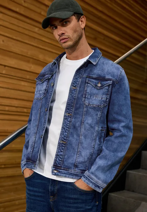 Mediumblauw jeansjasje indigo blue random wash