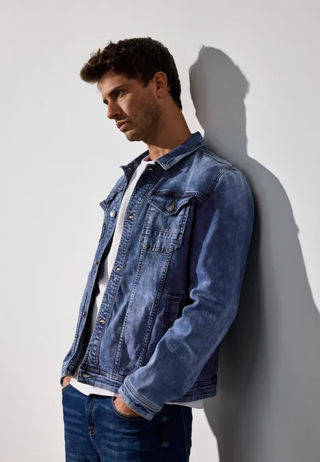 Mediumblauw jeansjasje indigo blue random wash