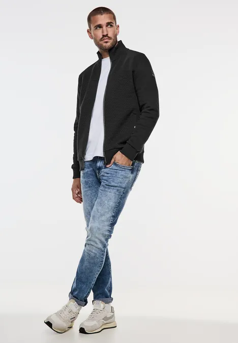Sweatjack met materiaalmix Black