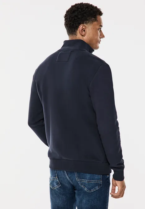 Sweatjack met materiaalmix night blue