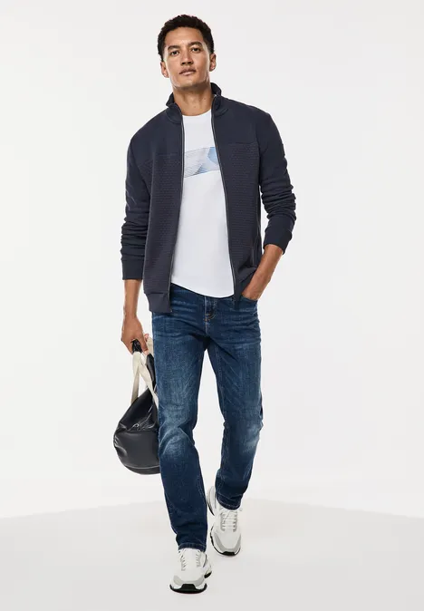 Sweatjack met materiaalmix night blue