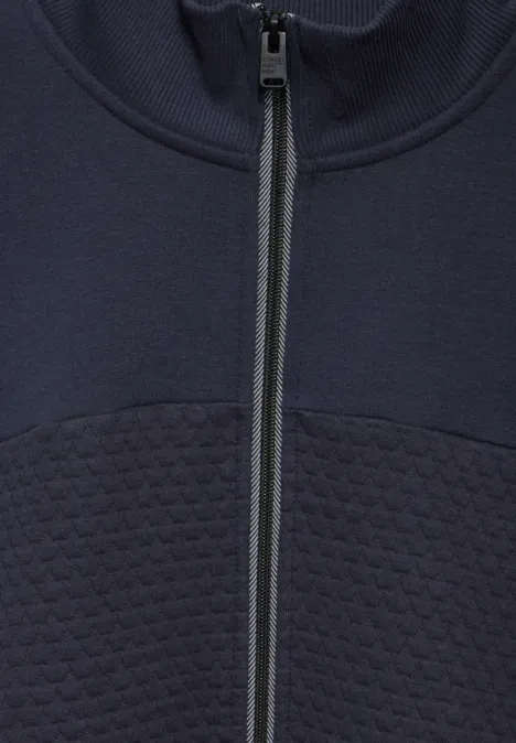 Sweatjack met materiaalmix night blue