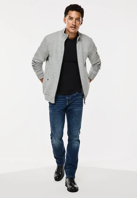 Sweatjack met materiaalmix warm grey melange
