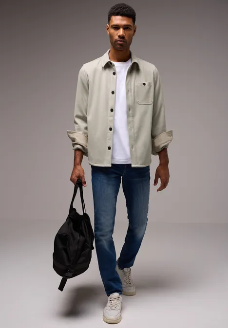 Two Tone Twill Overshirt granite beige