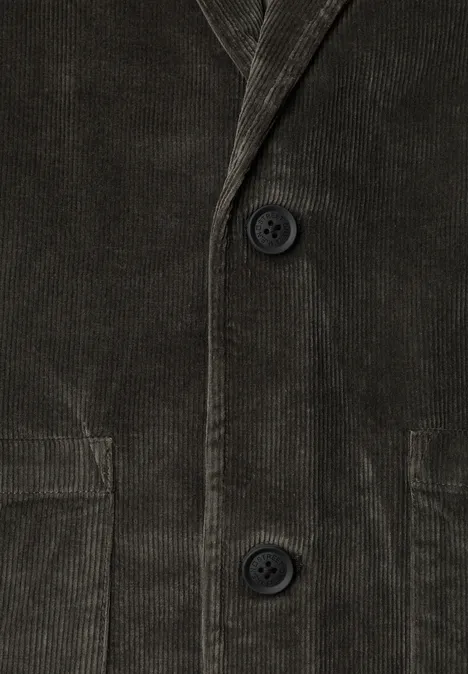 Veste en velours côtelé gris foncé, deux boutons et poches plaquées