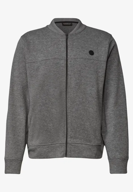 Doubleface Piqué Blouson mit Zipper metal grey melange Graue Bomberjacke mit Reißverschluss, Rundkragen und dezentem Logo-Patch auf der Brust.