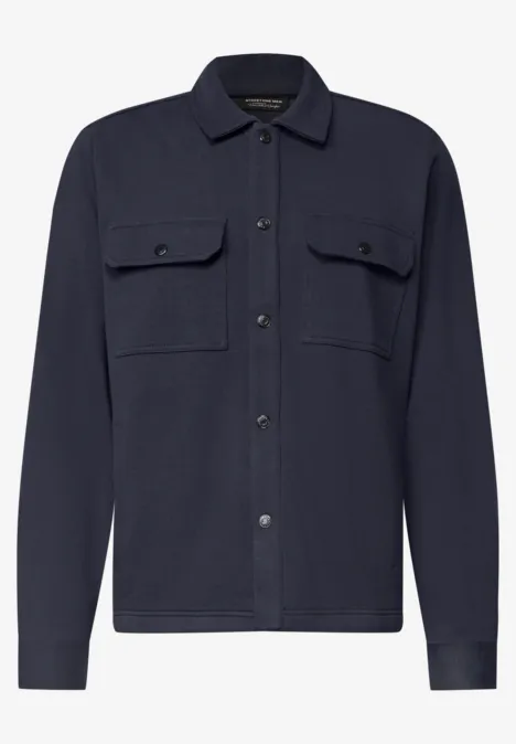Surchemise bleu marine pour homme avec poches poitrine, patte de boutonnage, col classique et manches longues.