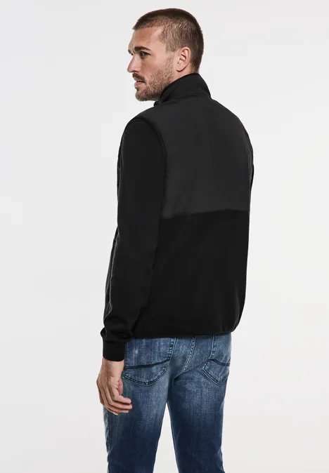 Bodywarmer van materiaalmix met rits Black