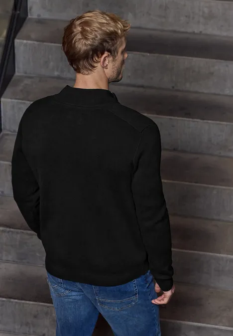 Strickjacke mit Stehkragen Black