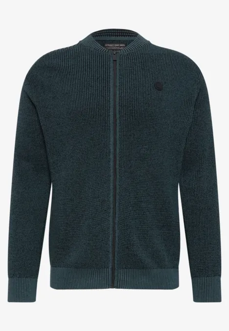 Dunkelgrüne Strickjacke mit durchgehendem Reißverschluss, weichem Fleece und dezentem Brust-Logo.