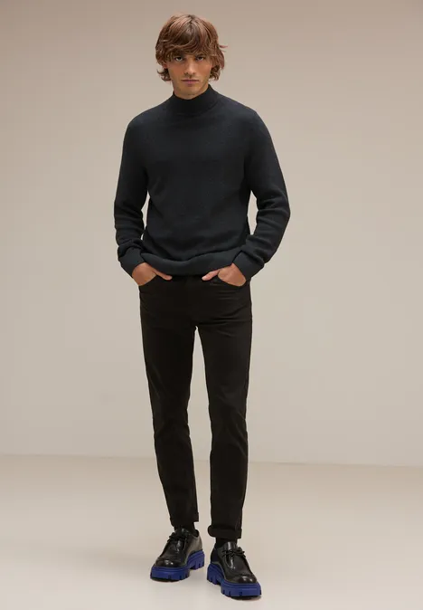 Pull-over à col montant dans un mélange de laine anthra grey melange