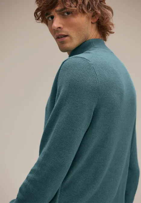Pull-over à col montant dans un mélange de laine turquoise green melange