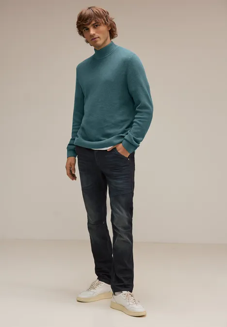 Pull-over à col montant dans un mélange de laine turquoise green melange