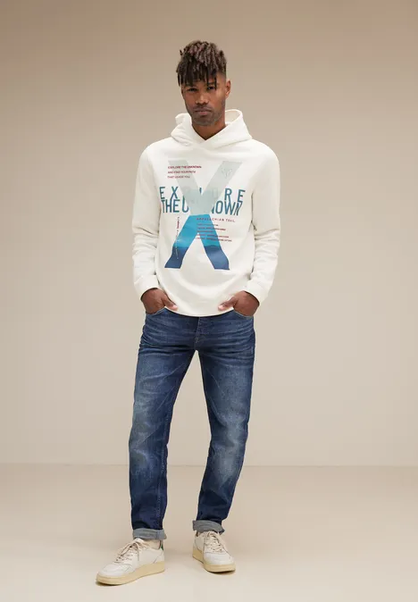 Trui met capuchon en print op de voorkant broken white