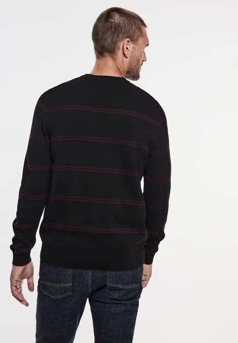 Pull-over à rayures en tricot fin Black