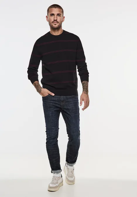Pull-over à rayures en tricot fin Black