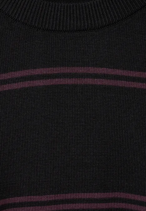 Pull-over à rayures en tricot fin Black