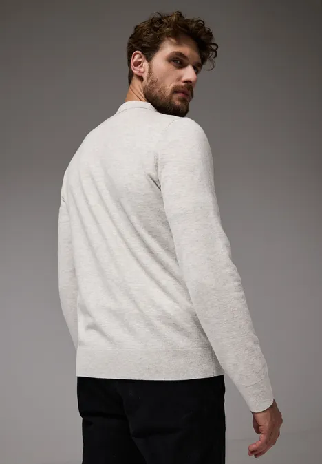 Fijn gebreid poloshirt frost grey melange