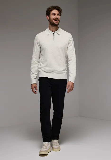 Fijn gebreid poloshirt frost grey melange