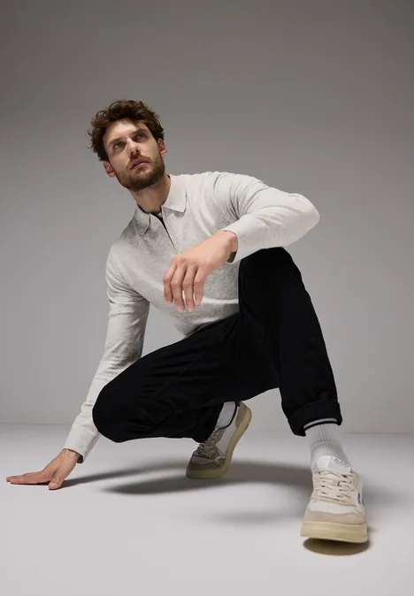 Fijn gebreid poloshirt frost grey melange