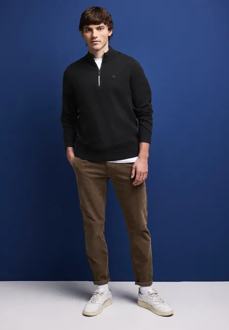 Pull-over mi-zip doux Black