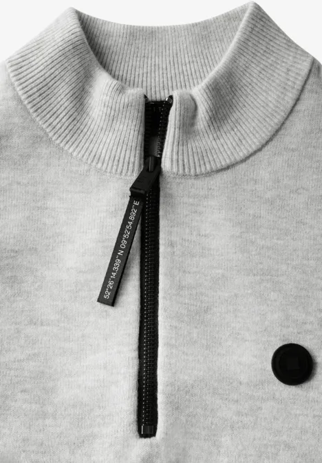 Pull-over mi-zip doux frost grey melange