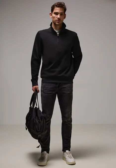 Sweat-shirt à col roulé avec fermeture éclair Black