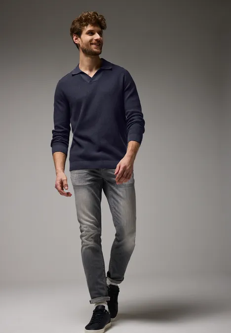 Struktur-Poloshirt night blue