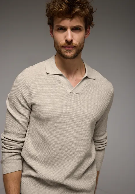 Struktur-Poloshirt granite beige