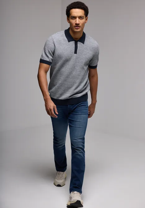 Tweekleurig gestructureerd poloshirt bold blue
