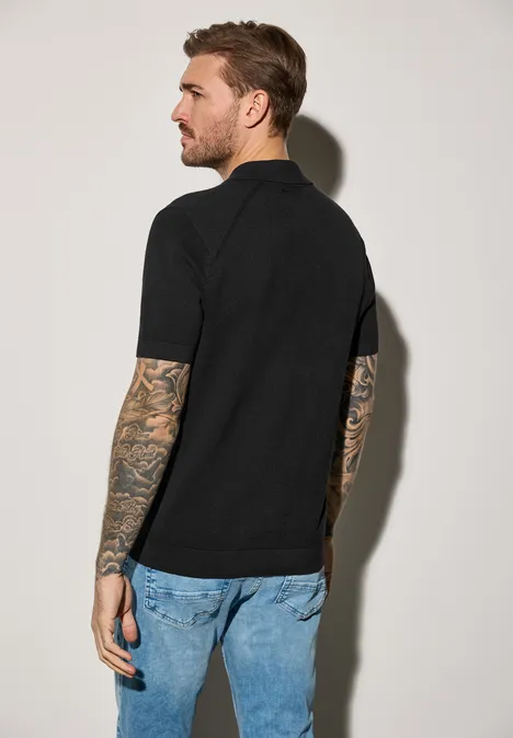 Zipped Struktur Poloshirt Black