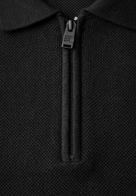 Zipped Struktur Poloshirt Black