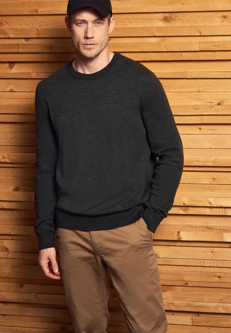 Basic Baumwoll Pullover anthra grey melange