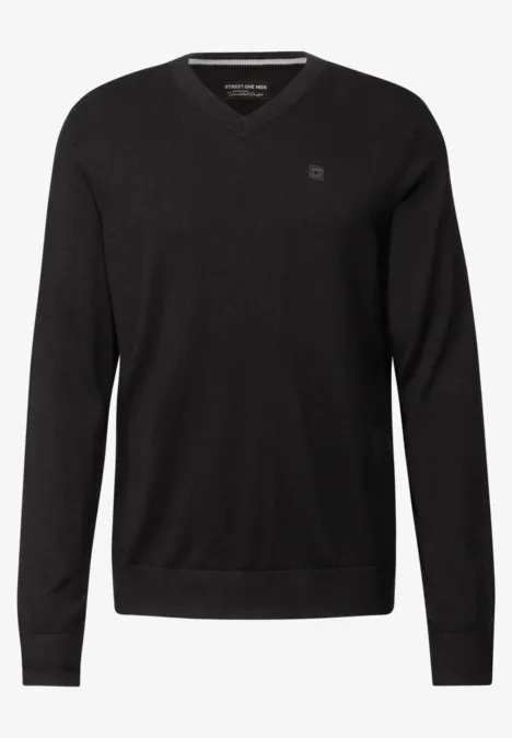 Basic V-Neck Strickpullover Black