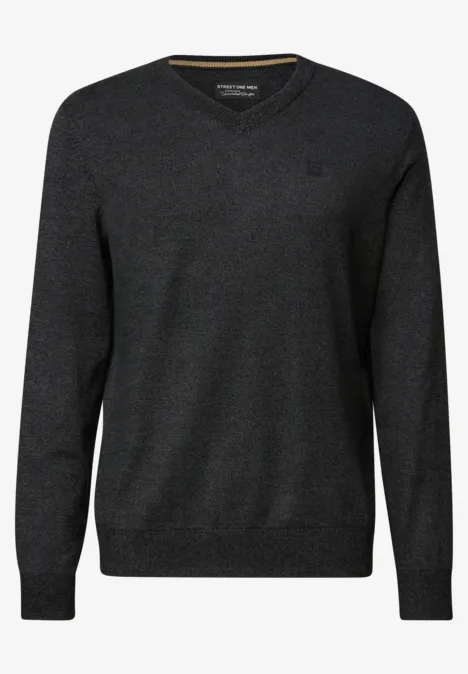 Pull en tricot basique à col en V anthra grey melange