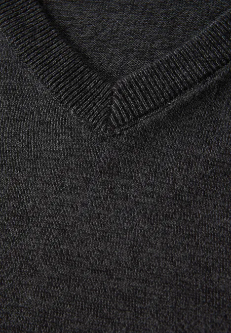 Basic V-Neck Strickpullover anthra grey melange