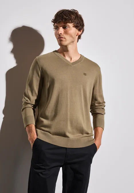 Basic V-Neck Strickpullover dull brown