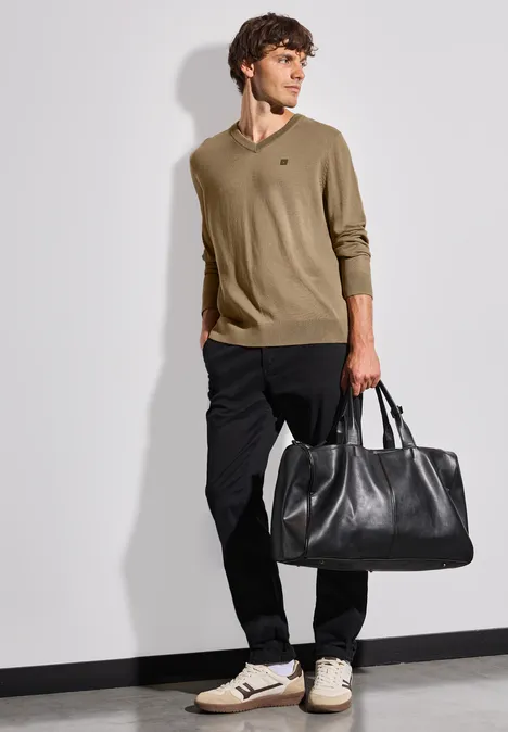 Basic V-Neck Strickpullover dull brown