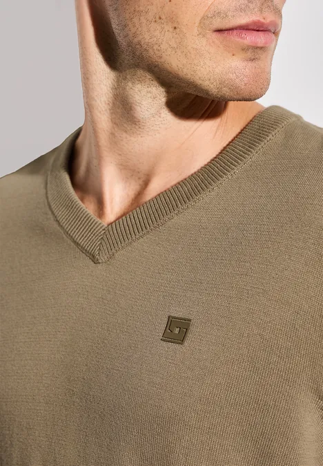 Basic V-Neck Strickpullover dull brown