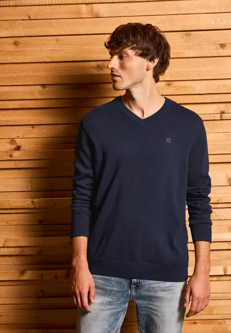 Basic V-Neck Strickpullover nightside blue