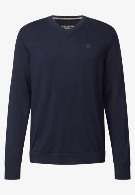 Basic V-Neck Strickpullover nightside blue