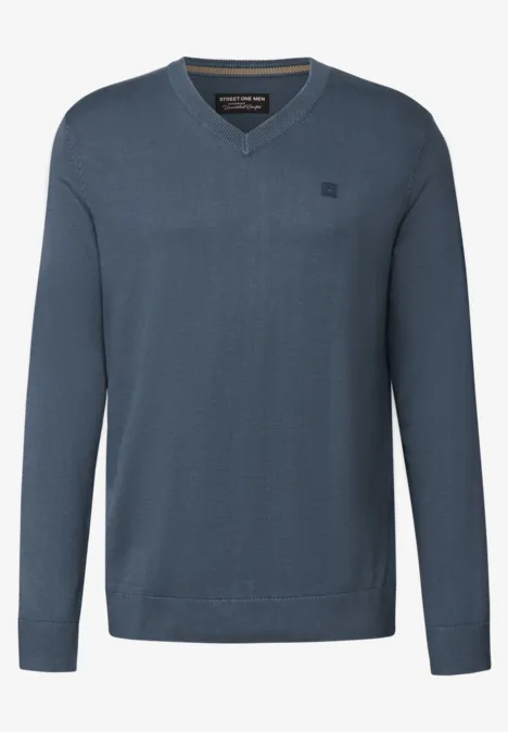 Basic V-Neck Strickpullover dusk blue