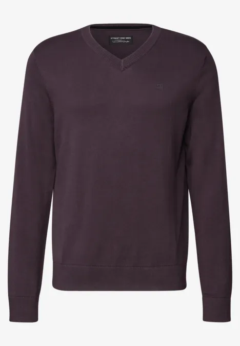 Pull en tricot basique à col en V bordeaux red