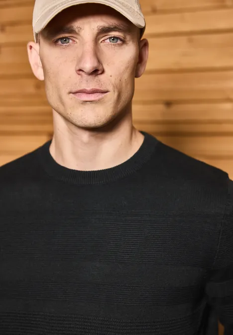 Strukturstreifen Pullover Black