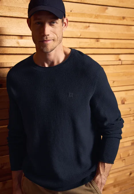 Pull à col rond structuré night blue