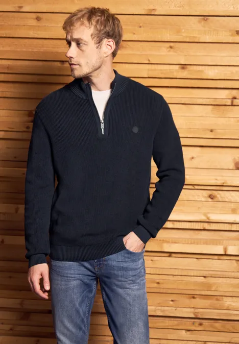 Katoenen trui met rits night blue