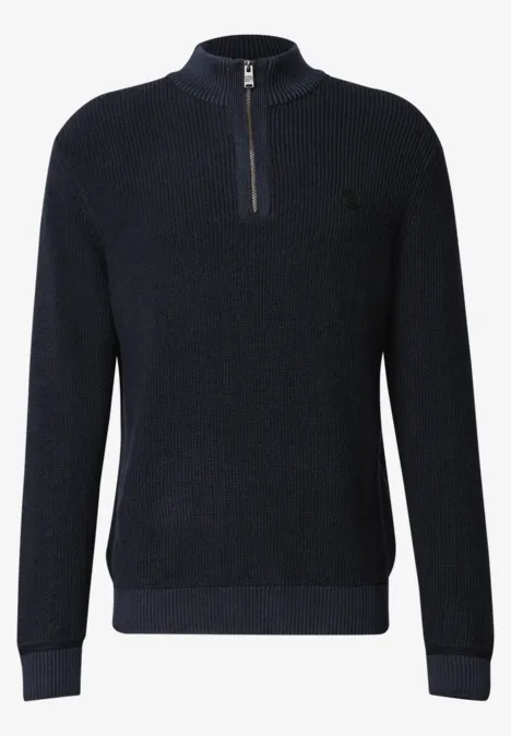 Pull en coton avec fermeture éclair night blue