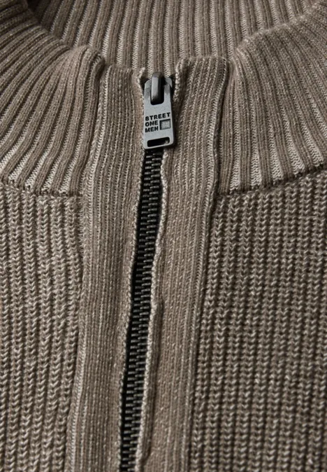 Baumwollpullover mit Zipper dull brown