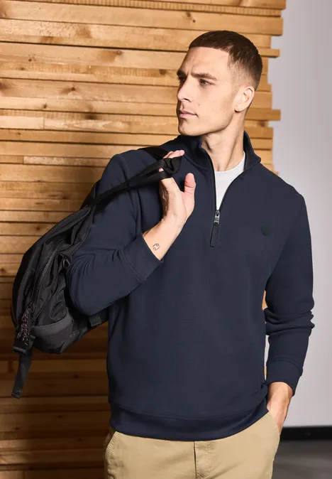 Strukturpullover mit Troyer night blue